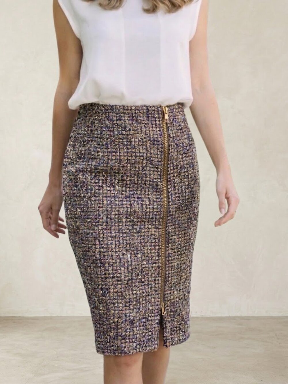J. Crew Tweed Pencil Skirt with Front Gold Zip Size 00 NWT $148